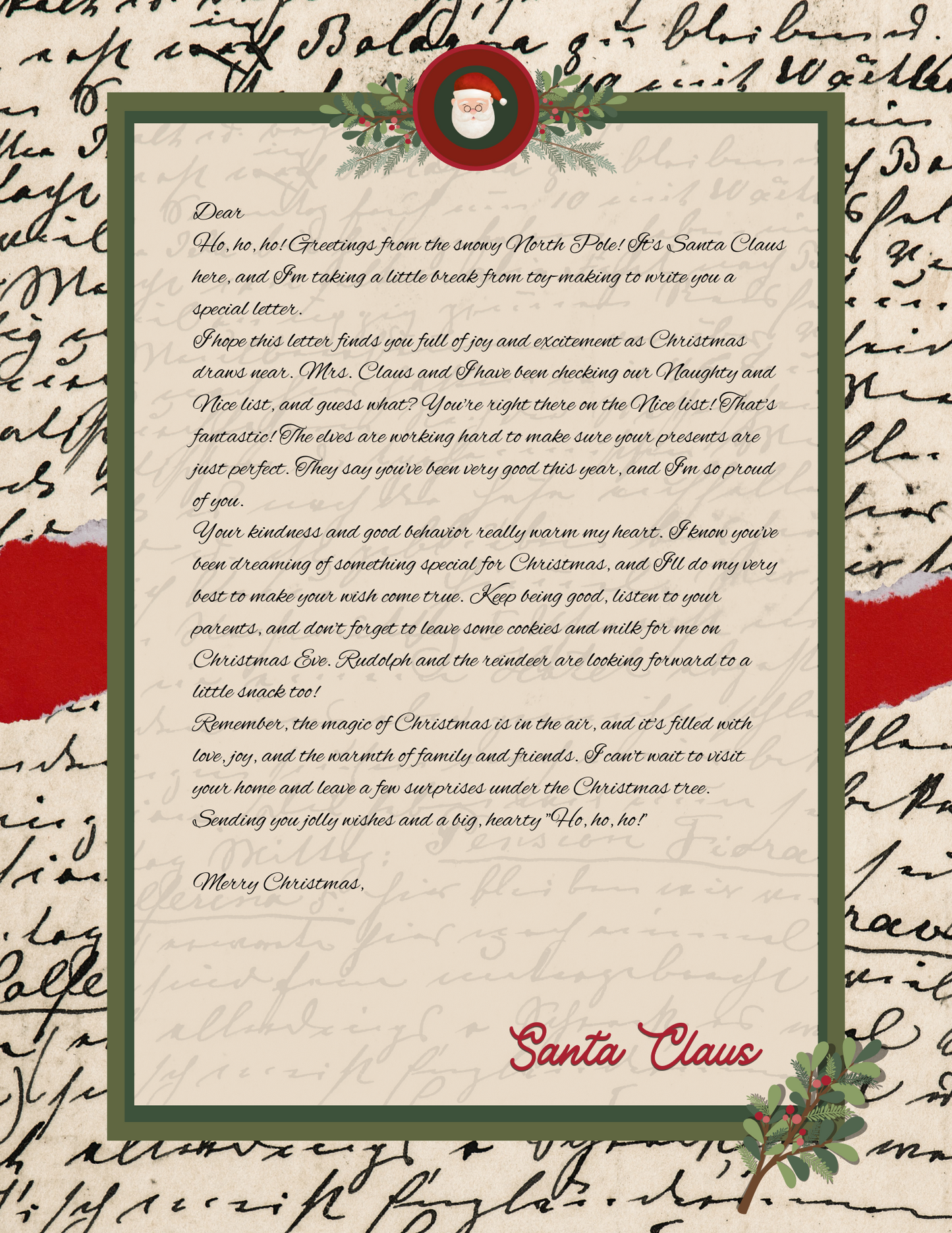 Santa's Official cursive letter
