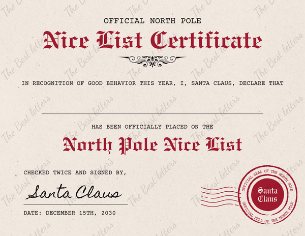 Old English Nice List Certificate