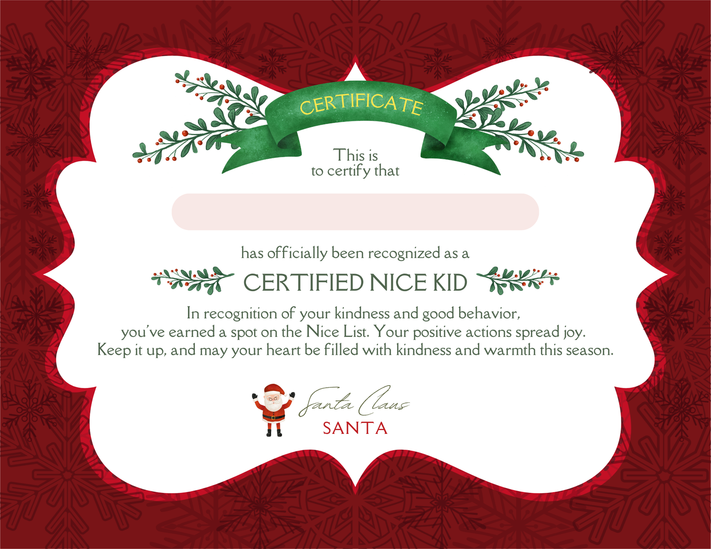 Certified Nice Kid Certificate