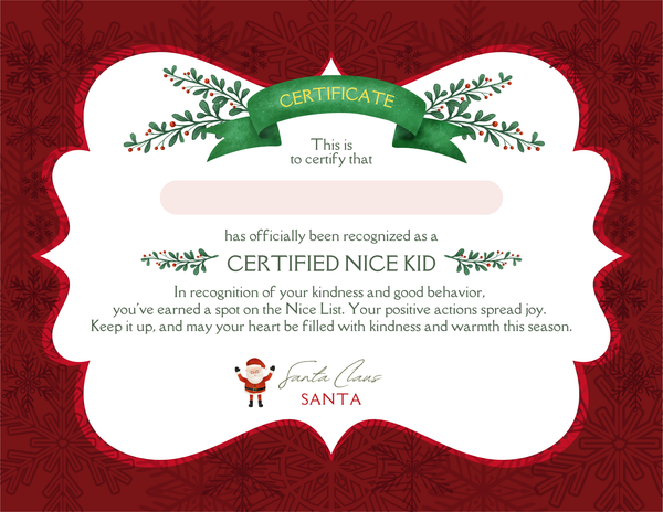 Certified Nice Kid Certificate