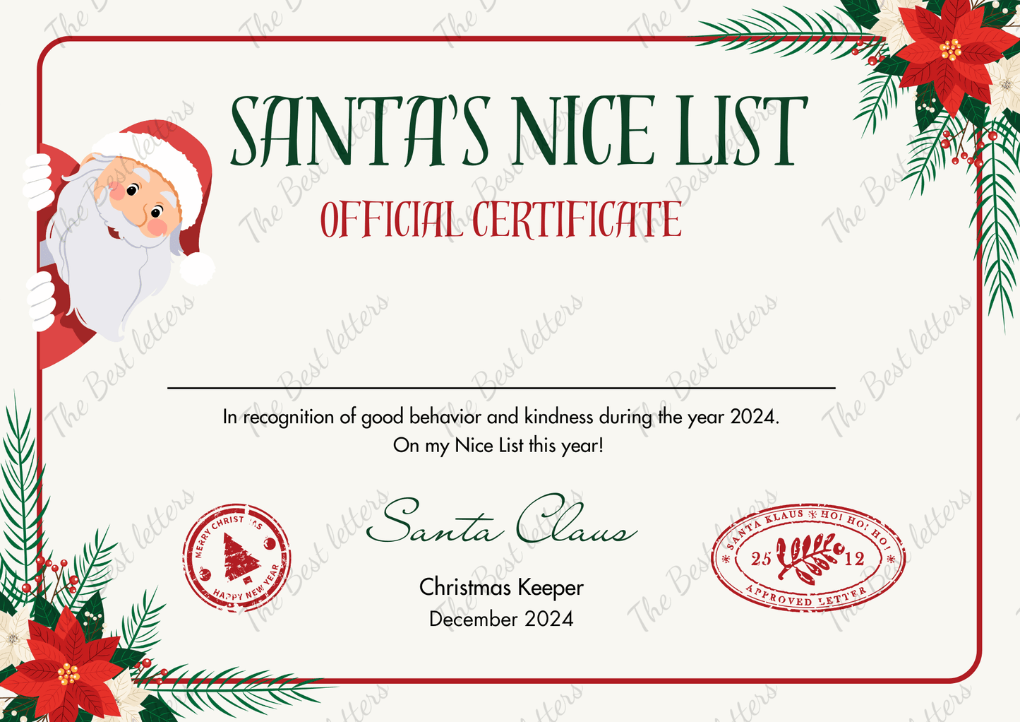 Peeking Santas Nice List Certificate