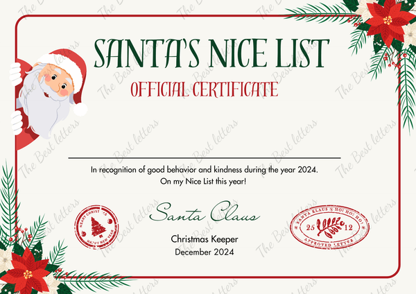 Peeking Santas Nice List Certificate