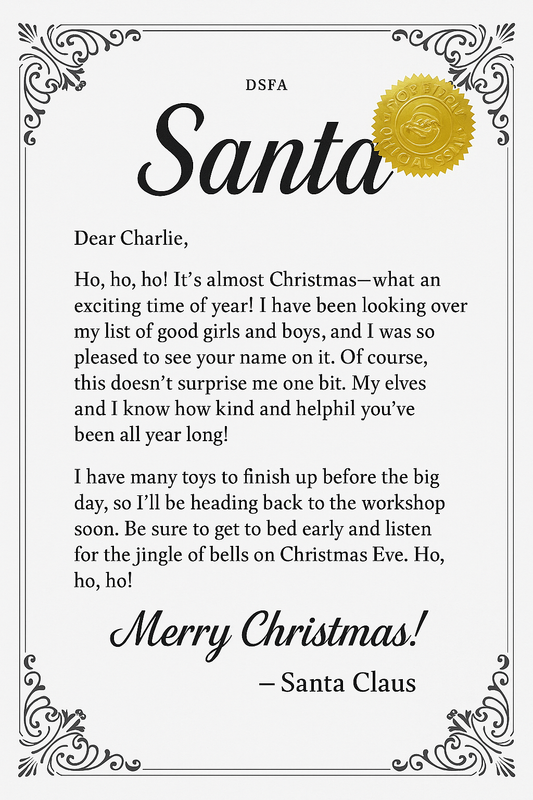 Santas Official Personalized Letter