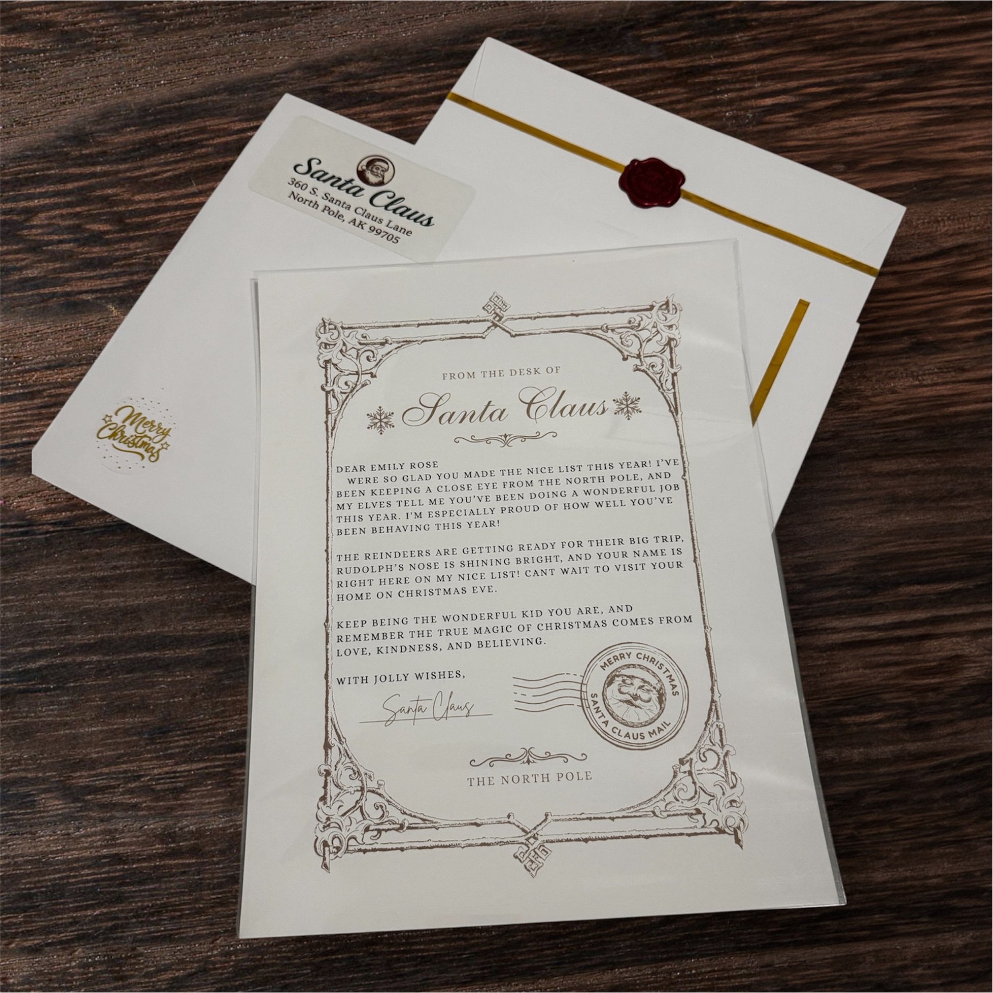 Santa’s Official Personalized Letter designed on premium quality card