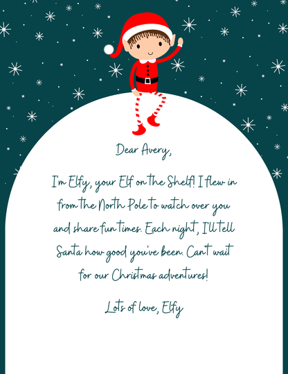 Modern Elf letter with a snowy background