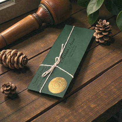 Santa’s Official Cursive Letter green envelope and wax seal