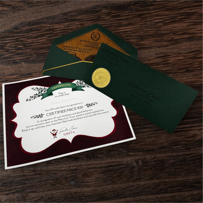 Certificate for a 'Certified Nice Kid'  with green envelope green tier