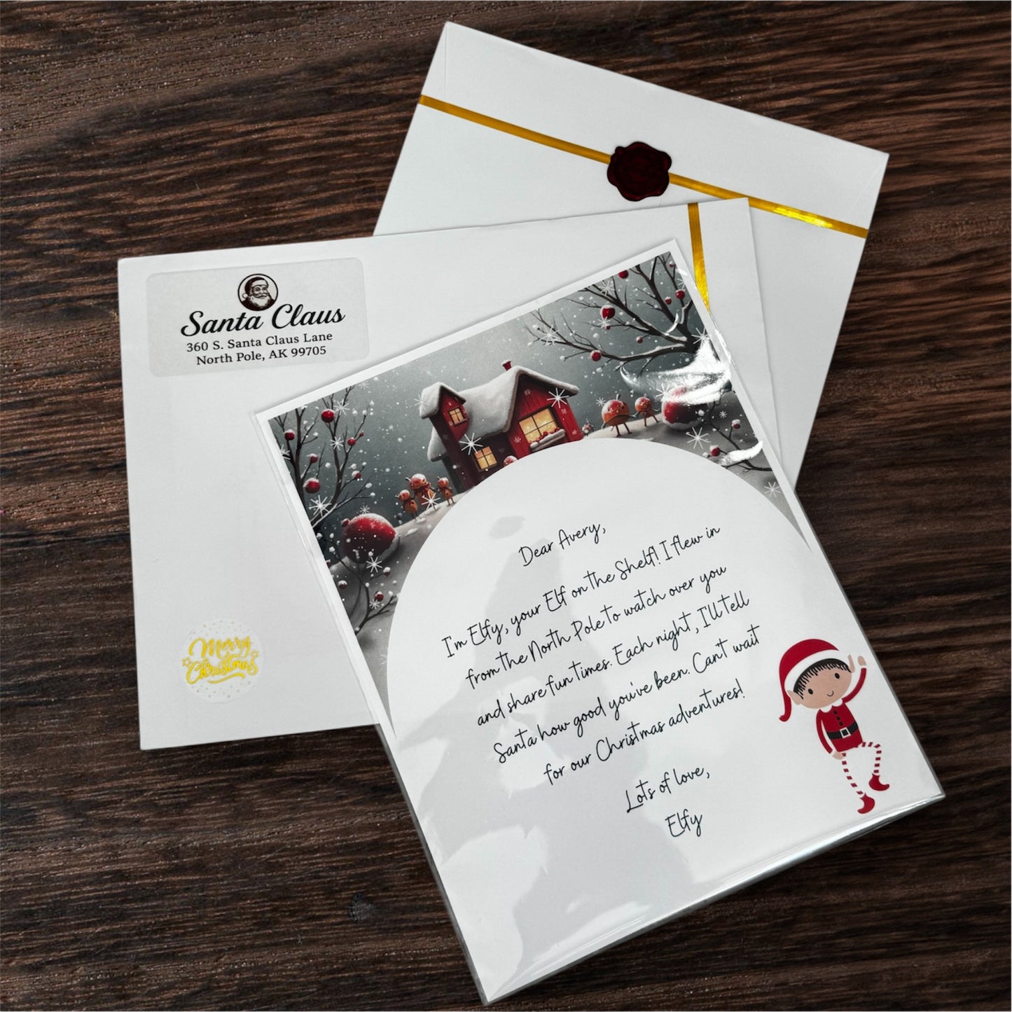 Your Elf’s Home letter designed on premium cardstock.