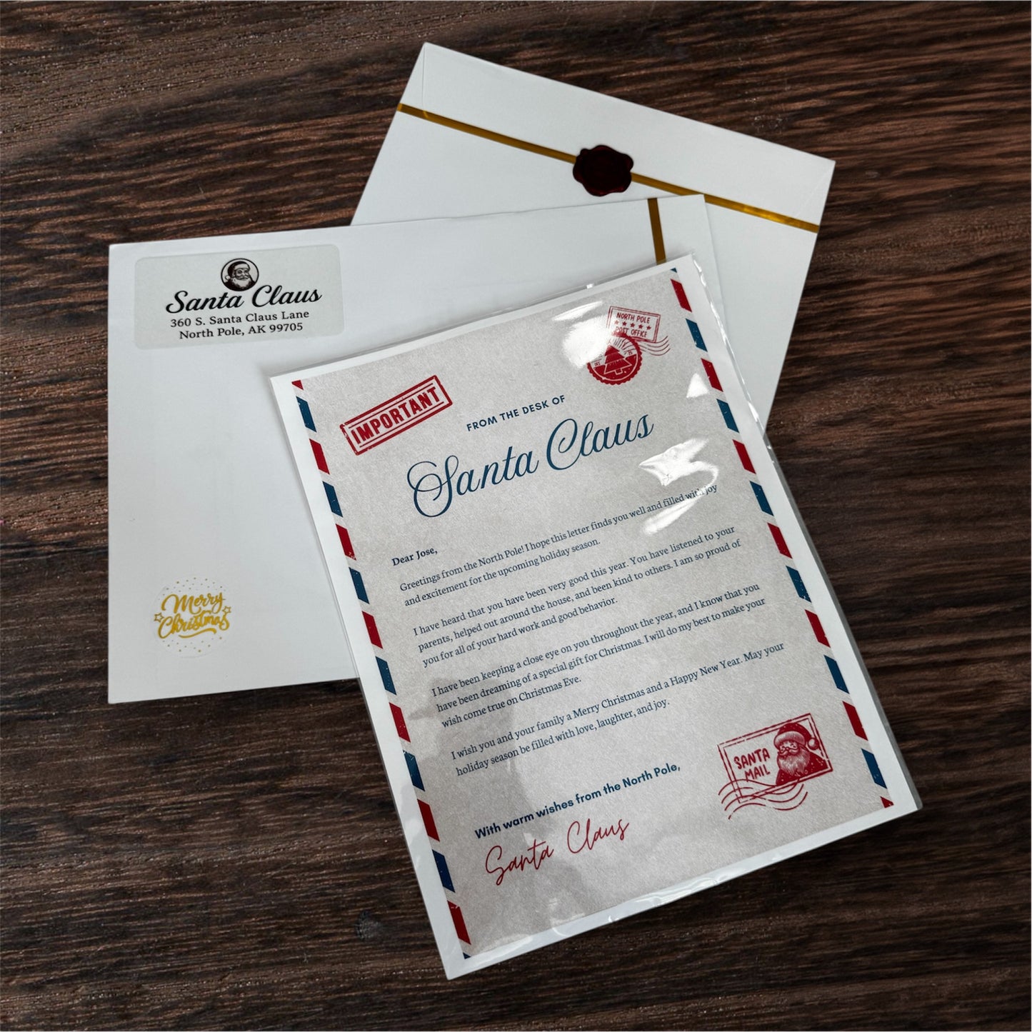 Gold tier- Important letter from santa claus  printed on premium card
