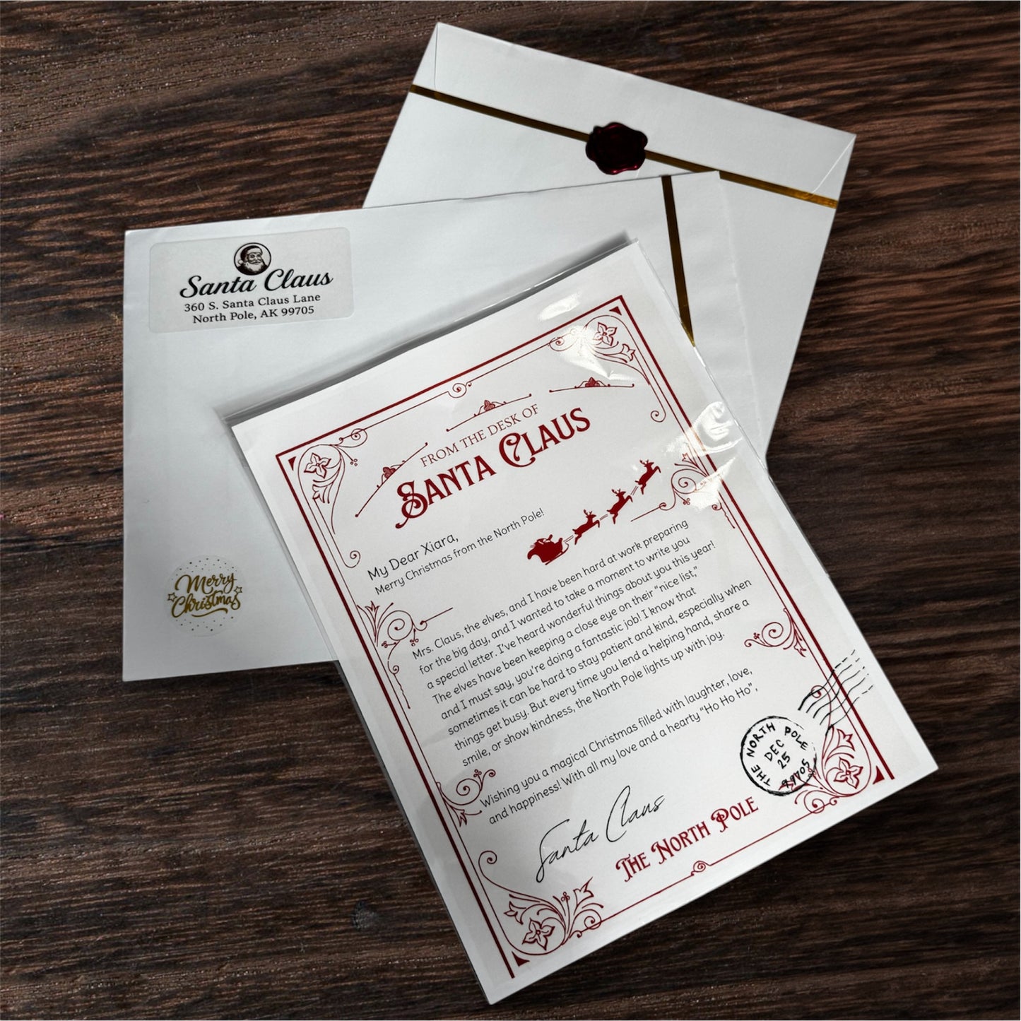 Santa’s Custom Letters with Reindeer design printed on premium card