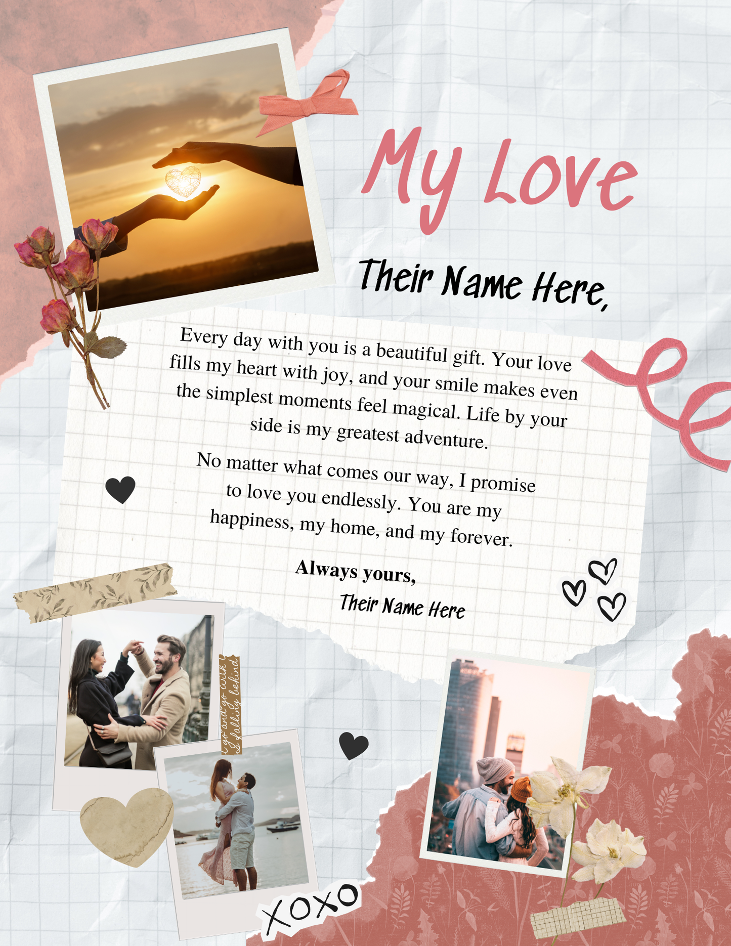 My Love” Personalized Letter – Romantic Keepsake for Your Partner