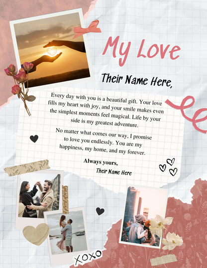 My Love” Personalized Letter – Romantic Keepsake for Your Partner